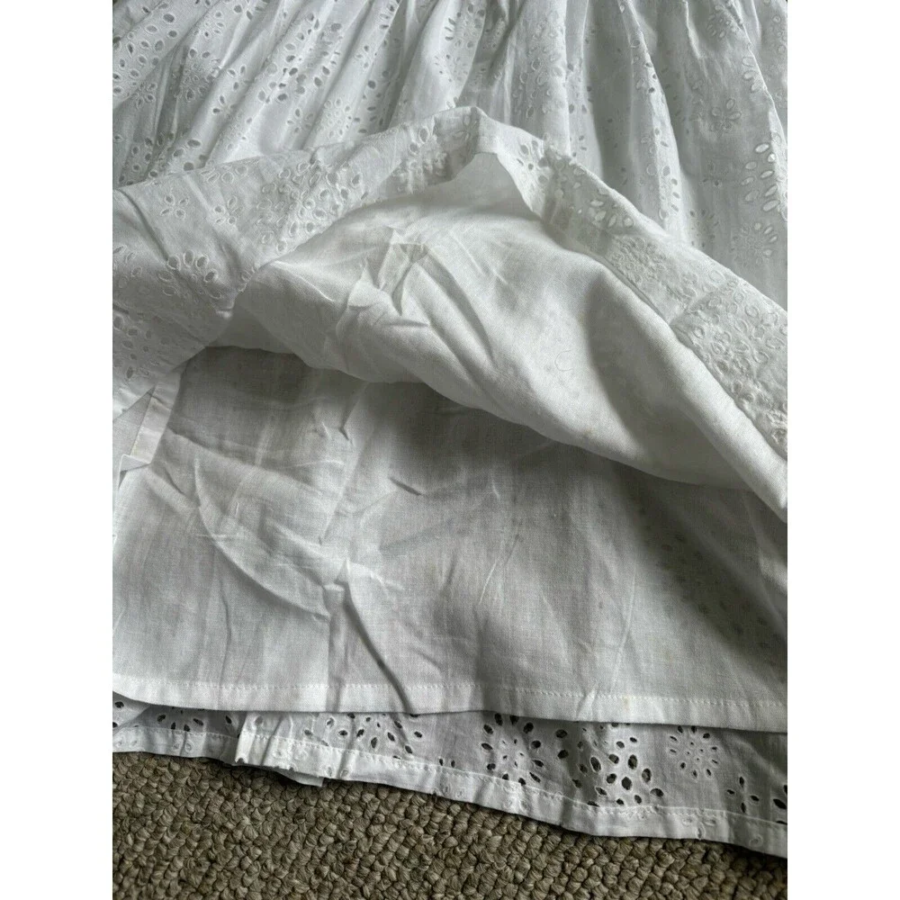 White Cotton Summer Sundress Spaghetti Strap Eyelet Women’s Medium